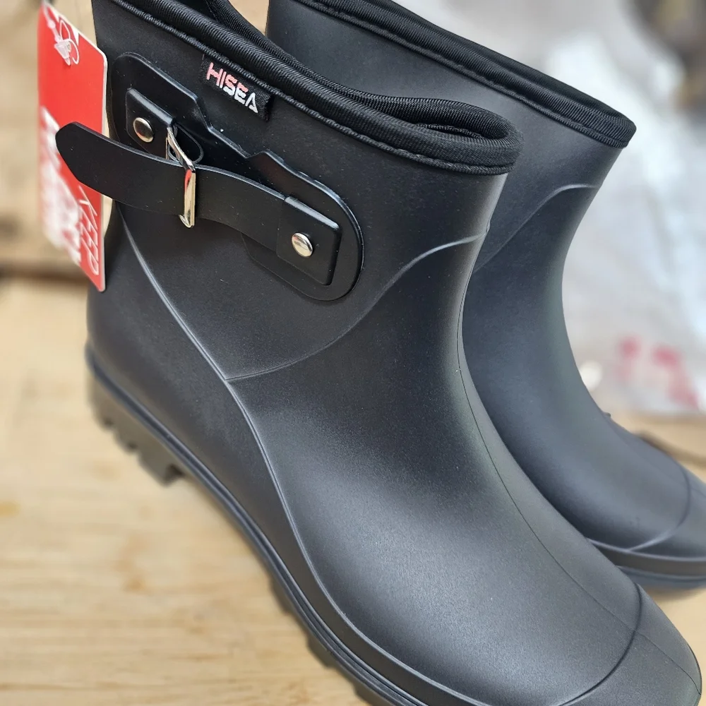 HISEA Women's Short Waterproof Rain Boots - Black